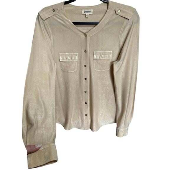 L'AGENCE Lucca Military Blouse In Light Champagne Size Small - Picture 3 of 11